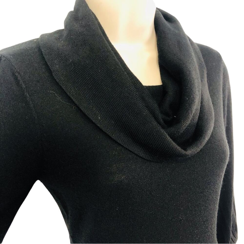 New Directions Black Sweater Dress Empire Waist Small Pleats Cowl Neckline - Picture 3 of 16